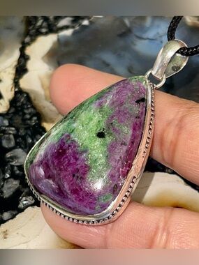 Anyolite Ruby Red Zoisite Pendant 2”